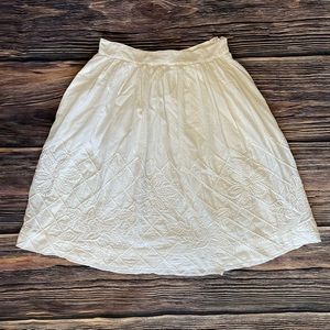 Floreat Anthropologie White Skirt Full A-line Embroidered Womens Size 0